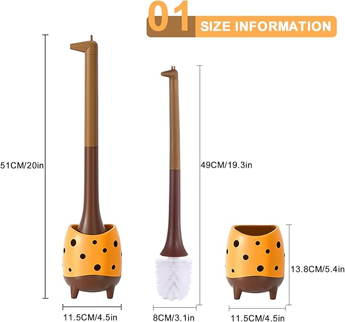 Toilet Brush Giraffe Shape,Cute Shape Look, PP Bristles Round Brush, Compact Size Toilet Brushes Floor Standing, 1-Pack
