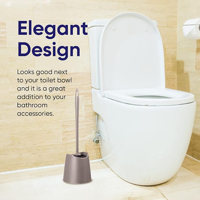 Toilet Brush Cleaner and Holder Taupe 2 Pack Toilet Bowl Cleaner Brush with Scrubbing Wand, Brush and Storage Caddy for Easy Bathroom Cleaning