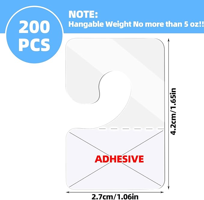 Giantree 200 Pcs Clear Self Adhesive Hang Tabs Hooks, Heavy Duty J-Hook Hanging Tags Clear Plastic Hanger Tags for Retail Display in Business Shop Offices Home