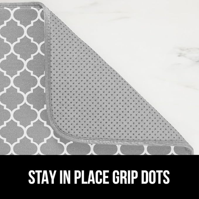GORILLA GRIP Ultra Water Absorbent Microfiber Dish Drying Mat, 18x32, Quick Dry Thick Mesh, Slip Resistant Pad for Sink Dishes or Under Rack, Kitchen Counter Accessories, Machine Wash Mats, Quatrefoil