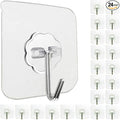 24 Pack Self Adhesive Hooks Heavy Duty - 33lb Max, Transparent, Waterproof, Sticky Wall Hooks for Keys, Bathroom, Shower, Outdoor, Kitchen, Door, Home Improvement, Utility Hooks