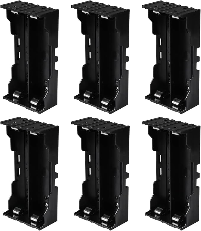 6pcs 18650 Battery Case Holder 2 Slots X 3.7V 18650 Battery Storage Box, in Parallel Black Plastic Batteries Clip Box with Pin for DIY Parallel or Series Circuit PCB Projects