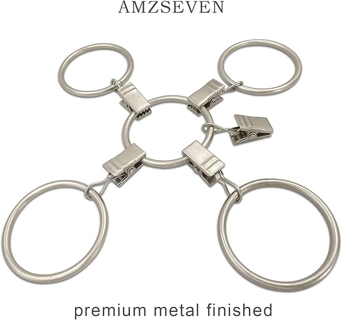 40 Pack Metal Curtain Rings with Clips, Drapery Clips Hooks, Decorative Curtain Rod Clips 1.5 in Interior Diameter, Matte Silver