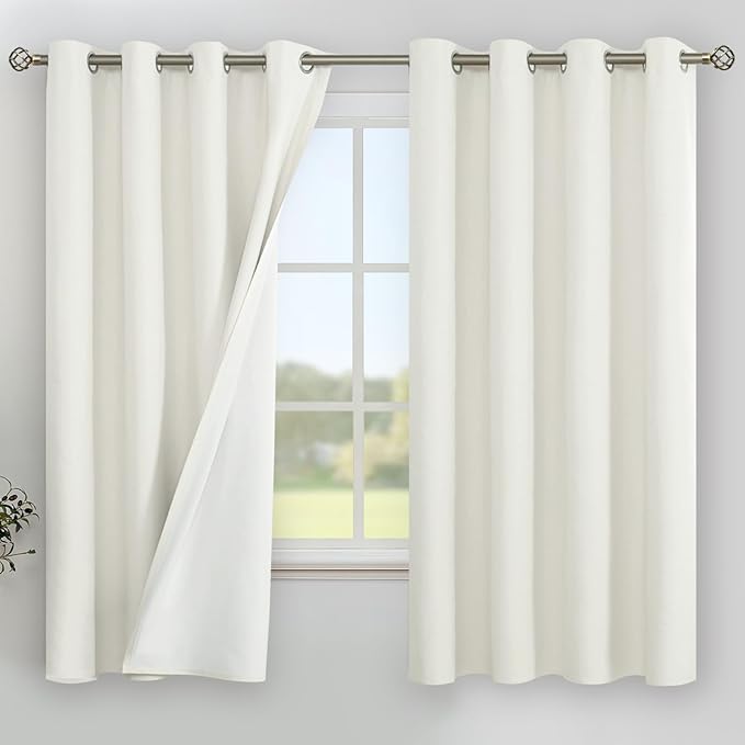 YoungsTex Iovry Linen 100% Blackout Curtains 63 Inches Long for Bedroom, Thermal Insulated Black Out Drapes with Grommet Room Darkening for Living Room Window, 2 Panels, 52 X 63 Inch