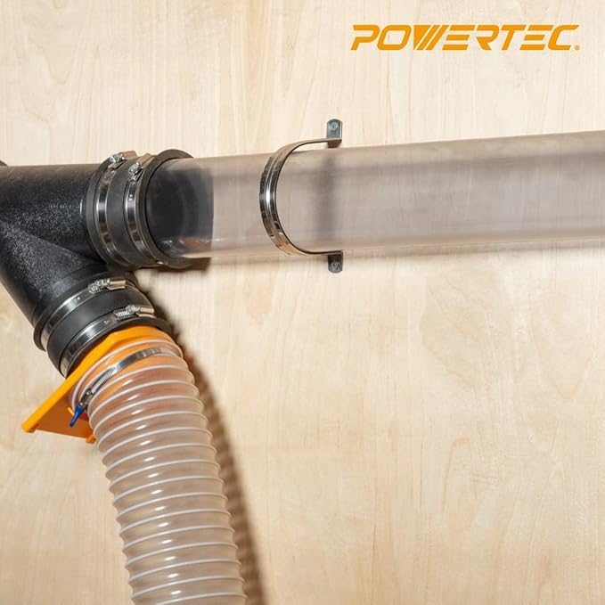 POWERTEC 70427 Clear PVC Pipe 4" x 36" Long with 4 Inch Dust Control Flex Cuff and Dust Collection Floor Sweep