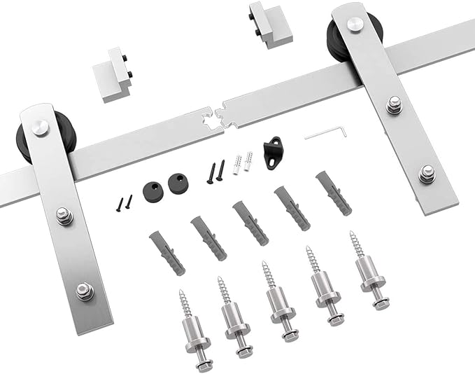 SMARTSTANDARD 6.6 Feet Brushed Nickel Sliding Barn Hardware Kit-Sturdy Silvery Track-Smoothly and Quietly-Simple and Easy to Install-Fit 36"-40" Wide Door Panel (I Shape Hanger)
