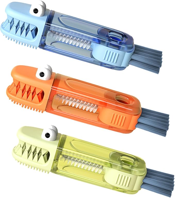PandaEar 3 in 1 Cup Lid Gap Cleaning Brush Set, Multifunctional jar lids Cleaning Tools, Home Kitchen Crevice Brush Tools (Green/Blue/Pink)