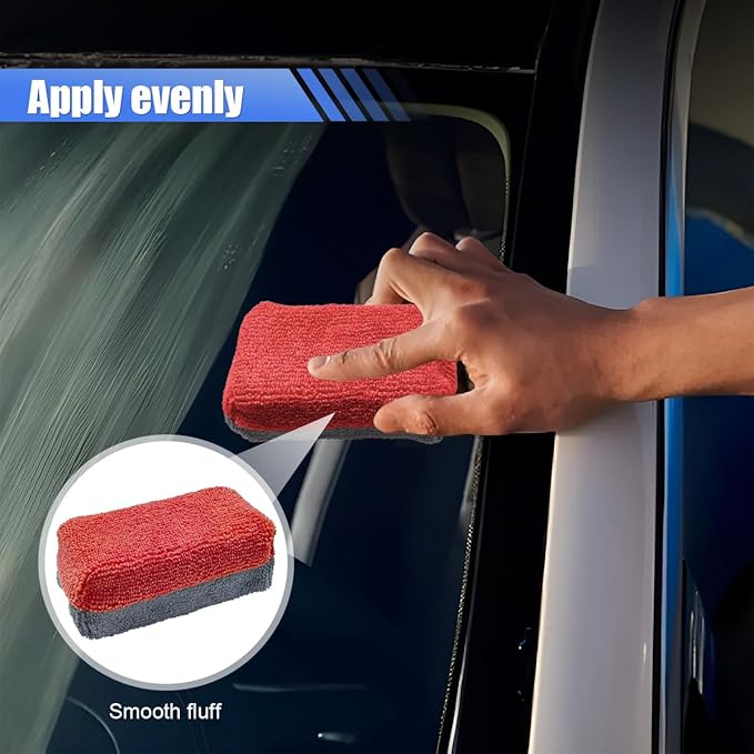 12PCS Ceramic Coating Applicator Sponge, Microfiber Rectangular Auto Polishing Cleaning Pads, Universal Automotive Detailing Sponge for Car Wax, Paint, Sealant Application (Red)