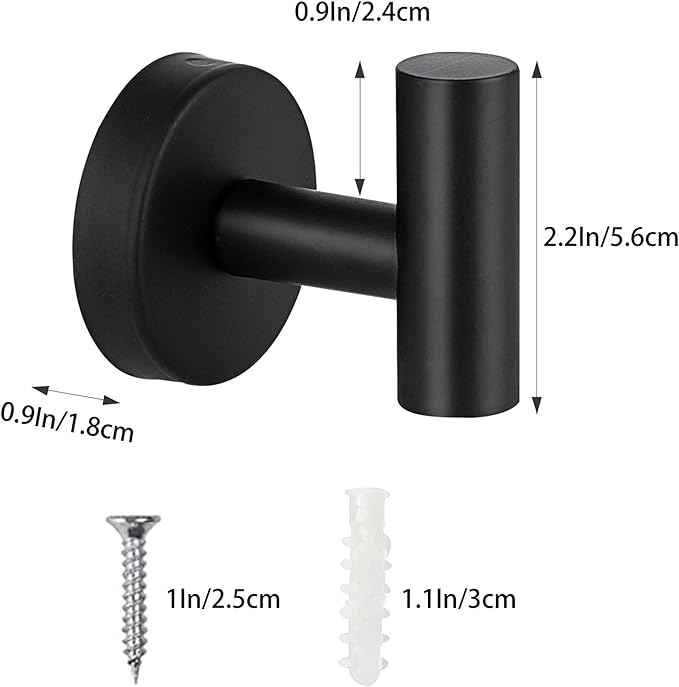 Towel Hooks, SUS 304 Stainless Steel Hooks, Heavy Duty Door Hanger Towel Robe Clothes Cabinet Closet Sponges Hook for Bathroom Kitchen Garage Gotel (Black, 4 Pcs)