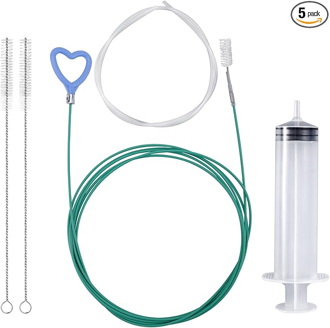 5pcs Sunroof Drain Cleaning Tool, 118in Flexible Long Pipe Cleaner with 2 Clean Brush 1 Syringe 1 Syringe Hose Heart Handle Design Tube Cleaner Brush for Auto Car Sunroof Wiper