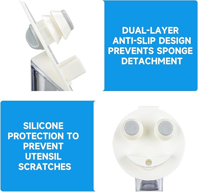 Smile Sponge Dish Wand Holder for Scrub Daddy, Soap Dispensing Handle, Scratch Free Kitchen Handle with Food Scraper