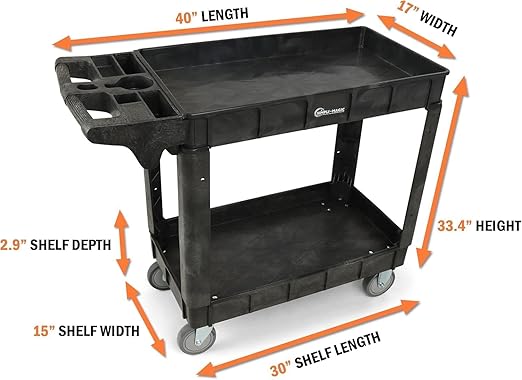 Simpli-Magic Rolling Utility Cart on Wheels, Heavy Duty Tool with Ergonomic Storage Handle and Deep Shelfs, Work Service for Garage, Warehouse, Workshop, 700-Pound Capacity 40 x 33 x 17-Inch