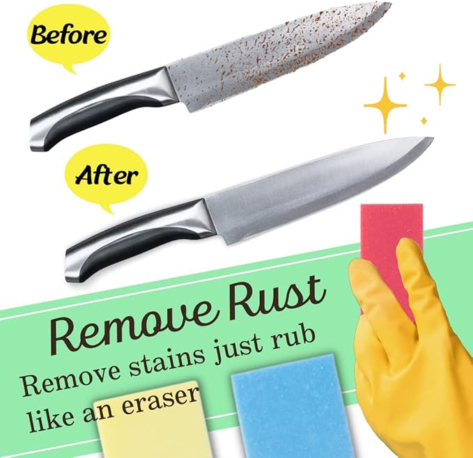 Rust Eraser for Knives Kitchen Stoves Wood Finish and Bicycles Multi Purpouse Cleaning Rubber Eraser Remover Dirt Stains, Set of 3 (Fine, Coarse, Extra coarse) Made in Japan