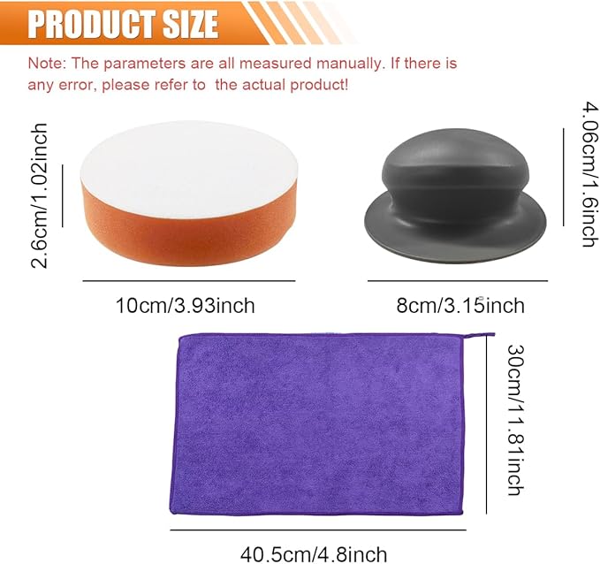 YoRise 2PCS Car Wax Applicator Pad, Microfiber Buffing & Polishing Pad, Car Detailing Sponge Pads with Grip Handle, Soft Foam Buffing Pads, Universal Vehicle Cleaning Kit (Towel)