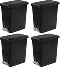 Sterilite 2.7 Gallon Rectangular Step On Kitchen Trash Bin Plastic Indoor Wastebasket with Removable Liner and Bag Holding Feature, Black (4 Pack)