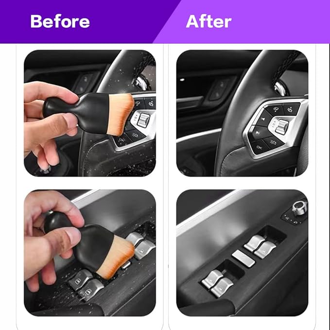 Car Interior Detailing Brush,Soft Bristle Cleaning Brush Car Detailing Brush Dusting Brush,Car Interior Cleaning Tool,Auto Detail Brush Car Dash Duster Brush (Black&Brown with Cap)