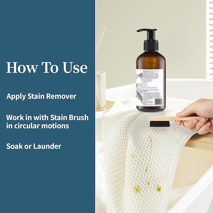 2-Piece Laundry Stain Brush, Laundry Brush for Scrubbing Out Tough Stains on Cloths and Fabrics, Natural Bristles Stain Remover Brush for Safe and Effective Stain and Odor Elimination