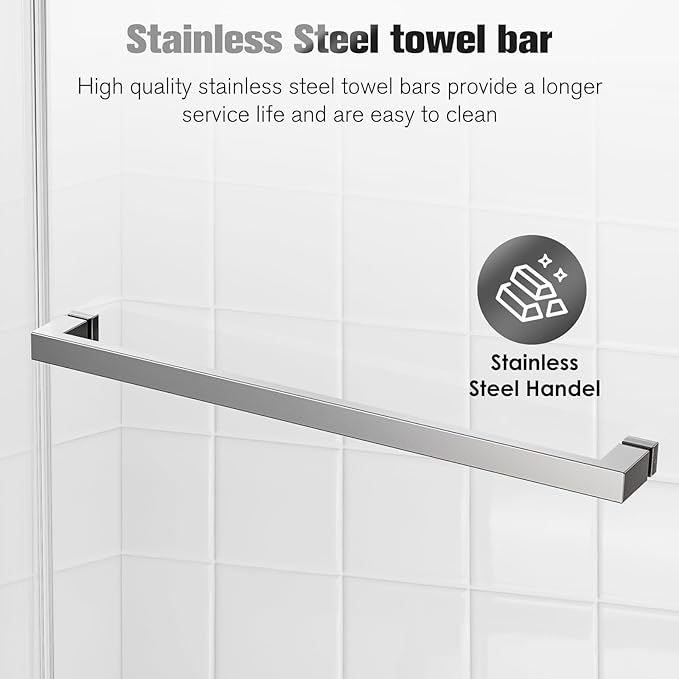 Shower Door 56–60 in W x 76 in H, 3/8" Tempered Glass Double Sliding Shower Door, Frameless Chrome, Exquisite Rolling Track Design, Reversible Installation for Modern Bathroom