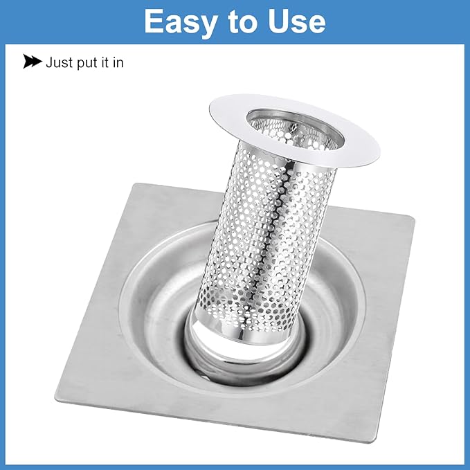 uxcell 2 Pack Shower Drain Strainer, 3.1" x 2.5" Stainless Steel Floor Drain Strainer Deep Sink Hair Catcher for Kitchen Bathroom Balcony Floor Drain, Fit Hole Size from 1.57" to 2.36"