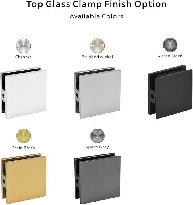 30" W ×80" H Shower Glass Panel, Frameless Fixed Glass Shower Panel with Clamps, 3/8" (10mm) Thick Clear Certified Tempered Shower Door, Bathroom Shower Screen in Satin Brass UKH07B2-30X80-SB