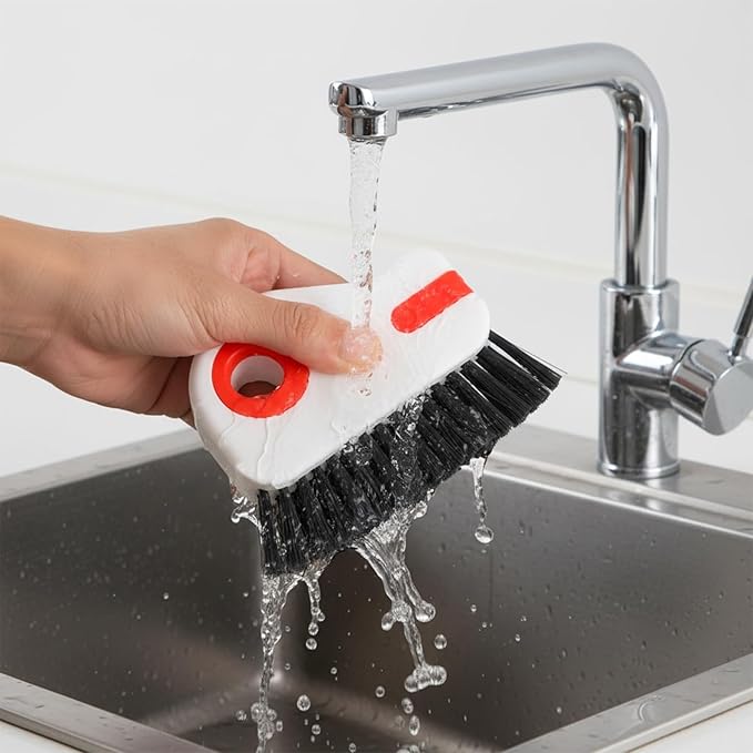 Hecila 2 in 1 Grooves Cleaning Brush Window Track Cleaning Tool Hard Bristle Crevice CleaningsBrushesth Hard Bristles and Scraper Multifunction Plastic Crevice Brush for Sliding Door Track Window Sill