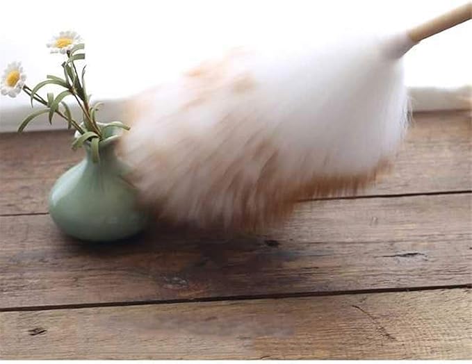 Feather Duster, Lambswool Duster with Solid Wooden Handle