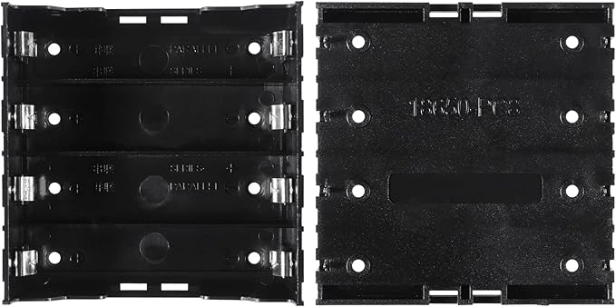 6pcs 18650 Battery Case Holder 4 Slots X 3.7V 18650 Battery Storage Box, in Parallel Black Plastic Batteries Clip Box with Pin for DIY Parallel or Series Circuit PCB Projects