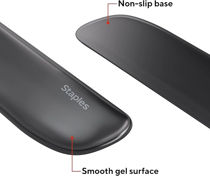 STAPLES Gel Keyboard Wrist Rest, Ergonomic Non‑Slip Wrist Support Cushion for Comfortable Typing, Durable Gel‑Filled Design, Black Crystal