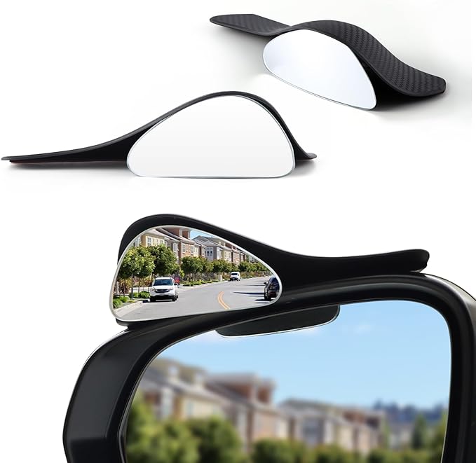 LivTee Blind Spot Mirror with Side Mirror Rain Guard, Carbon Fiber 2-in-1 Side Mirror Covers Kit with Wide Angle Adjustable Stick for Cars SUV and Trucks, Pack of 2