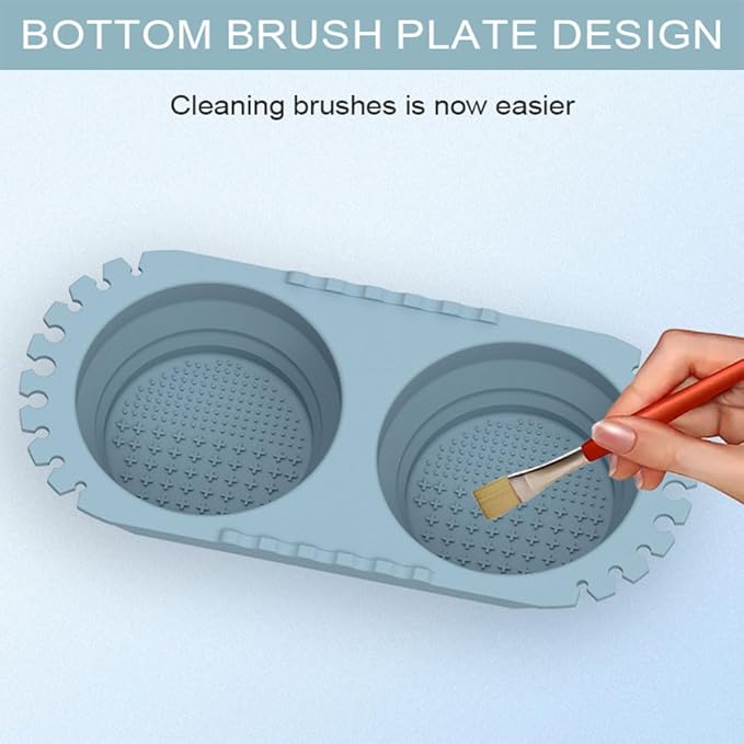 Paint Brush Cleaner Foldable Silicone Cleaning Container 8.8x4.2in gift for Students And Artists（Blue）