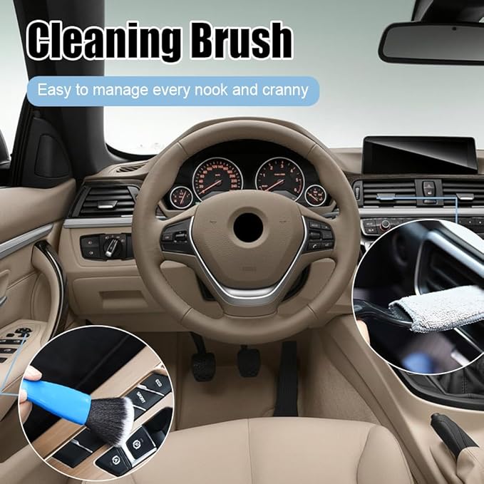 Double Head Brush for Car Clean, Cleaning Brush, Soft Car Detailing Brush, Universal Car Air Vent Cleaner Car Interior Accessories Fit for Cleaning Panels, Air Vent, Leather, Computer (Blue)