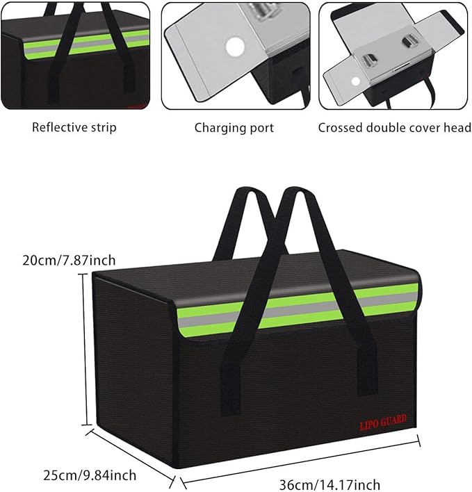 Lipo Battery Safe Bag Large Capatity Fireproof Bag for Ebike Lipo Battery Other Batteries Storage Charging Transport Home Office Travel Safe Storage Pouch