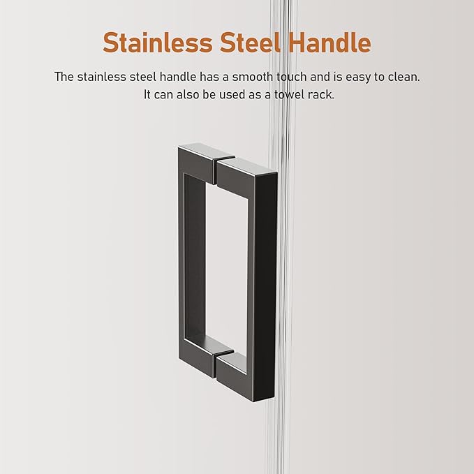 56-60 Inch Frameless Sliding Shower Door, 74" Height, 5/16" (8mm) Clear Tempered Glass, Smooth Gliding Track & Anti-Jumping System, Stainless Steel Matte Black Finish