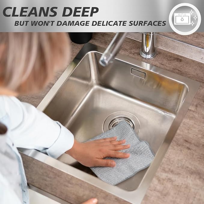 SINLAND Silver Mesh Dish Cloths Wire Dish Washing Rags Magic Cleaning Cloths Stainless Steel Metal Cloth for Dishes Sinks Counters Stove Tops Easy Rinsing 7.87x7.87 Inch 20 Pack