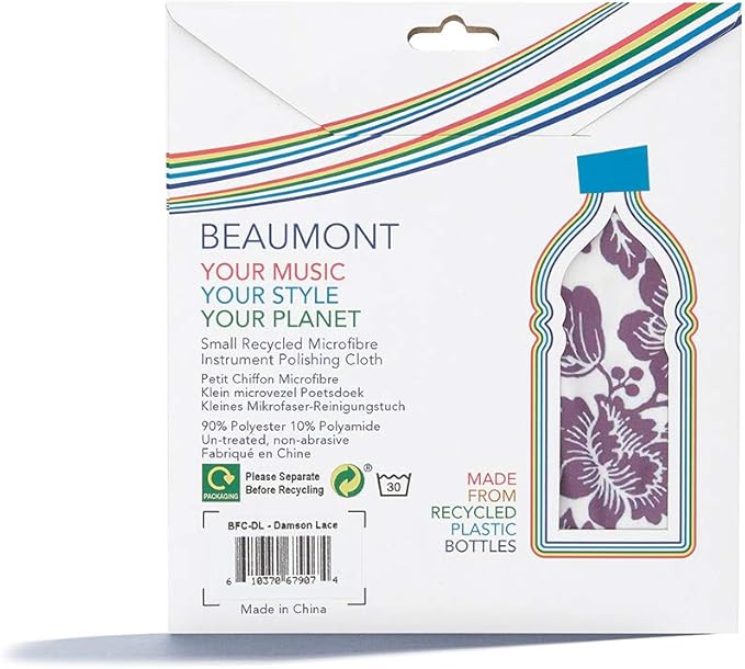 Beaumont Musical Polishing & Cleaning Patterned Damson Lace Instruments Trumpet Clarinet Sax Flute Recycled Microfibre Cleaning Cloth Brass Silver 25 x 25cm (BFC-DL)