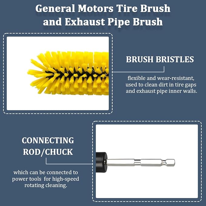 Drill Brush for Car Wheel, Soft No Scratches Vehicle Rim Cleaning Brush for Wheel Rim Engine, Highly Density Automotive Tire Drill Cleaner Tool, Universal for Most Vehicles (Yellow)