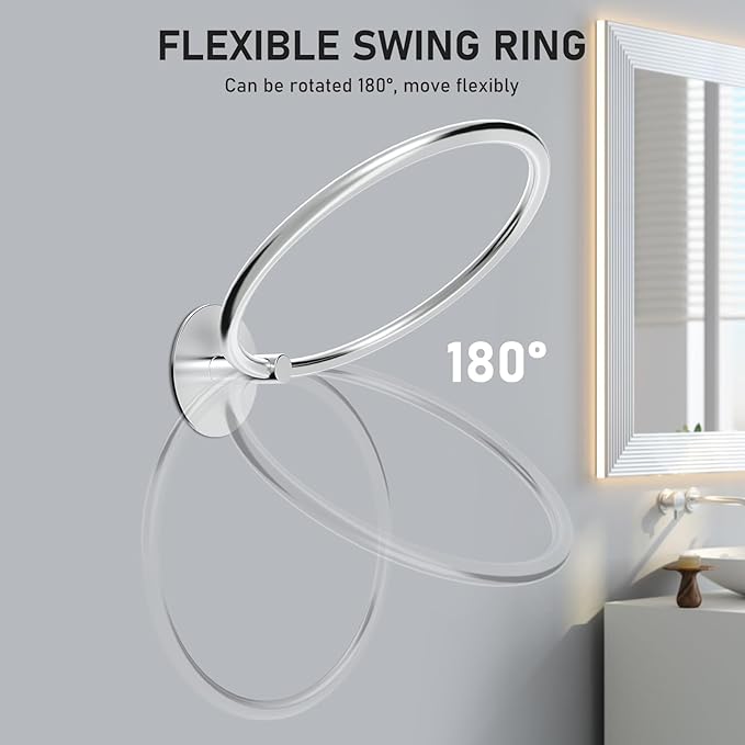 SetSail Adhesive Towel Holder for Bathroom Wall Brushed Nickel Hand Towel Ring Stainless Steel Towel Hanger for Bathroom 2 Packs