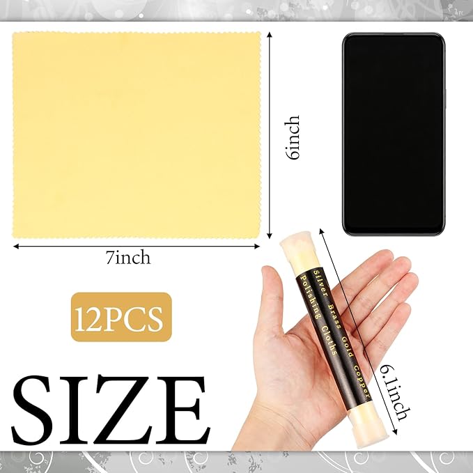 12 Pcs Polishing Cloths Jewelry Cleaner with Tube 7 x 6 Inch Jewelry Cleaning Cloth for Silver, Gold, Brass, Silverware, Coin, Ring, Watch and More, Individually Wrapped