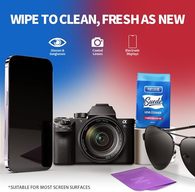 8-Pack Microfiber Lens Cleaning Cloths Eyeglass Lens Cleaner Glasses Cleaning Cloths Eyeglasses, Camera Lens, VR/AR Headset, and Screen Cleaning (4 Colors)