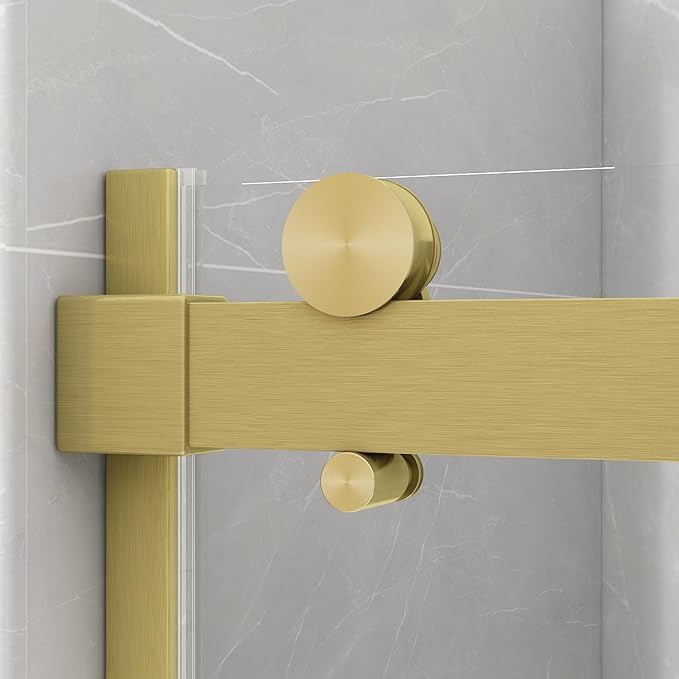 Sunrosa Semi-Frameless Glass Shower Door, 60" W x 76" H Single Sliding Shower Door, Shower Door with Tempered Glass 5/16"(8mm), Brushed Gold
