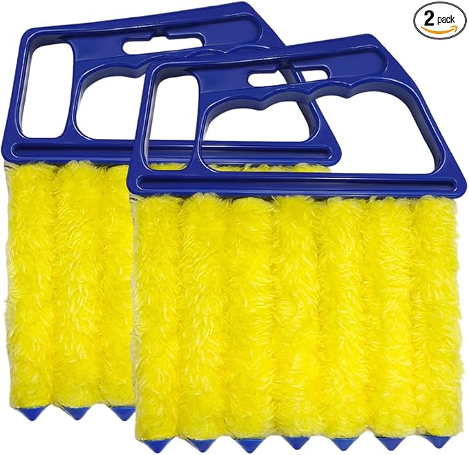 2 PCS Blind Cleaner Duster Tool, Window Venetian Hand-held 7 Finger Dusting Cleaner Brush, Blinds Cleaning Brush Tool for Window Shutters Air Conditioner, Car Accessories (Blue)