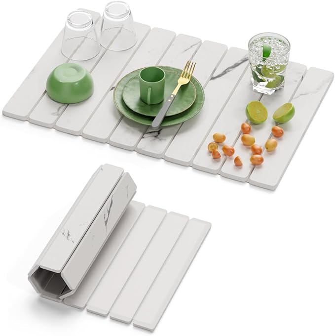 Dayacoco Stone Drying Mat for Kitchen Counter, Large Quick Dry Stone Mat, Collapsible Diatomaceous Earth Mats for Dishes Bottles Cups, Fits Any Countertop,23"×15.3",White gray