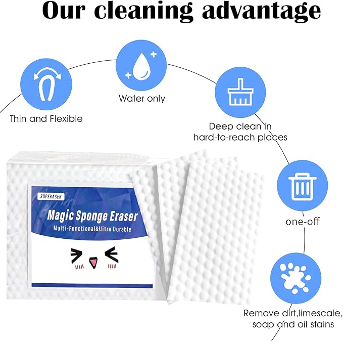 Magic Sponge Eraser Sheets,100 Count Convex Point Melamine Sponge, Thickened, Long Lasting, Disposable Cleaner Pads Eraser Wipes for Kitchen Shoe Dining Table Furniture Bathroom Hard-to-Reach Places