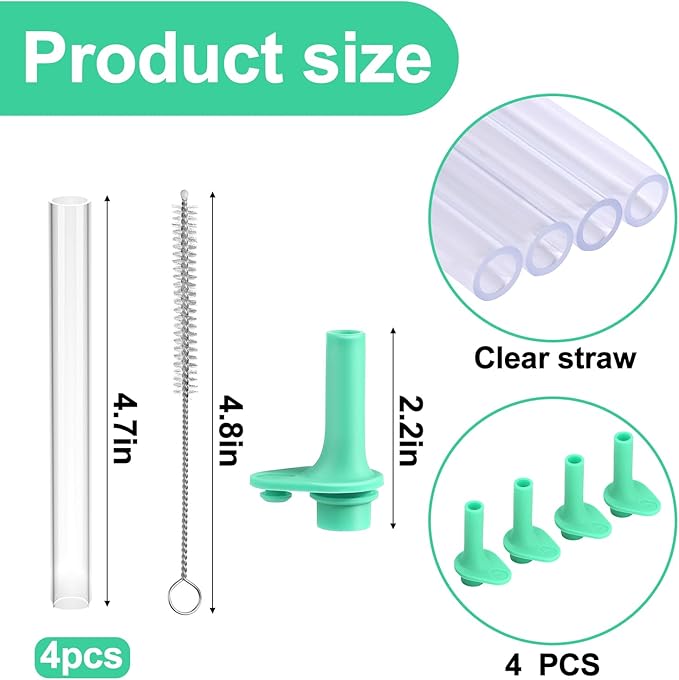 XANGNIER Replacement Straws and Bite Valve Compatible with Zak Designs Kelso 15 oz Tumbler Water Bottle,4 Pcs Silicone Straws with Cleaning Brush for Zak Designs Kelso 12 oz Cups,Dark Green