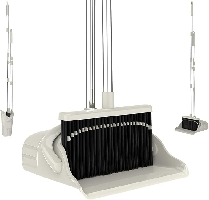 Broom and Dustpan Set,Standing Dustpan Broom Set,Broom with Dustpan,Broom and Dustpan,Broom Dustpan Set with Rubber Lip Dustpan, Indoor Broom Cleaning Set for Home Kitchen Room Floor Sweeping