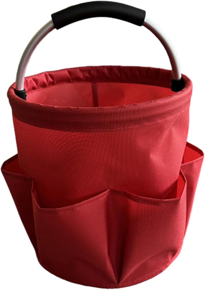 Professional Cleaning Caddy Organizer - 11" Wearable Cleaning Supply Bag with Adjustable Shoulder Strap & Handle - Housekeeper Essentials Organizer for Detailing Tools & Supplies (Red)