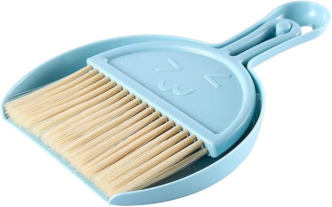 Mini Broom and Dustpan Set for Desk, Small Hanging Keyboard Cleaning Kit with Soft Rubber Dustpan Lip, Portable Desktop Cleaning Tool (Blue)