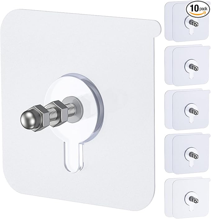 Uniclife 10 Pcs Self Adhesive Picture Hooks, 26.5 lbs Load No Drill Screw Stickers Heavy Duty Picture Hangers Without Nails, 16 mm No Nails Wall Hooks for Hanging, Sticky Hook for Bathroom Kitchen