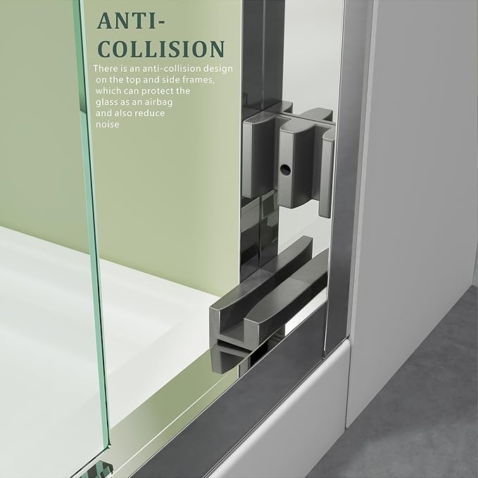 Chrome 44"-48" W x 72" H Semi-Frameless Glass Shower Door,Bathroom Sliding Door with 1/4'' Clear Tempered Glass,Plating Silver Stainless Steel Hardware Double Handles Bypass Doors