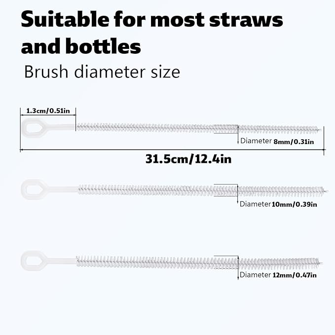 4pcs Straw Cleaner Brushes for Stanley, 8mm/0.31 Inch, 10mm/0.39 Inch, 12mm/0.47 Inch Reusable Extra Long Drinking Water Cup Bottle Straw Cleaning Brush Cleaning Tools Kit Accessories (White)